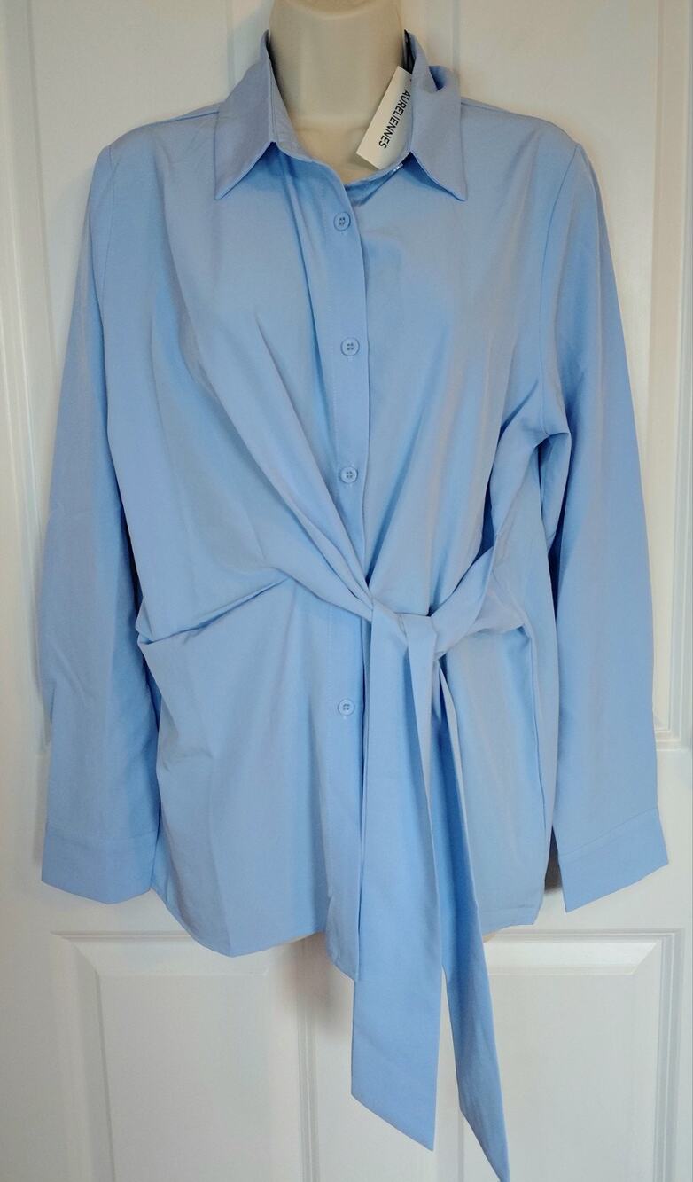 NWT Aureliennes Light Blue Tie-Waist Shirt Oversized Size XS/S Tailored Minimal - Picture 1 of 15